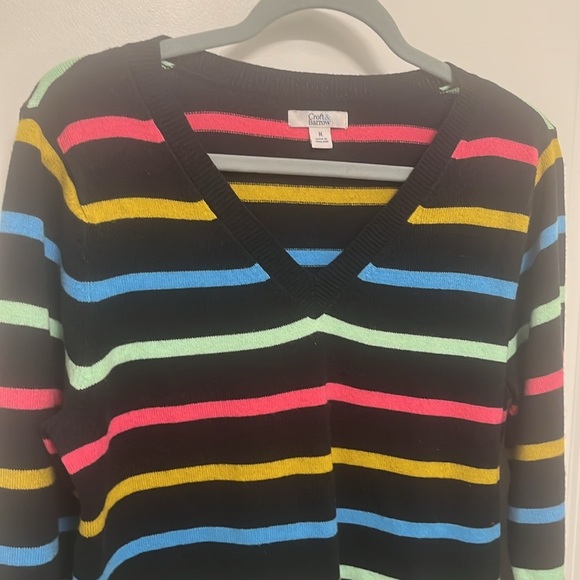 Croft & Barrow Soft V-neck Sweater Navy Striped Pullover Size Medium - Picture 8 of 10